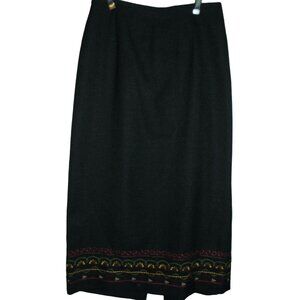 Alfred Dunner Skirt Womens 12 Long Black Straight Midi embroidered beaded floral